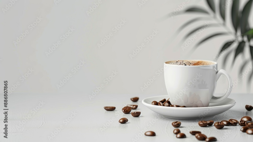 Poster white coffee with empty space in the backdrop