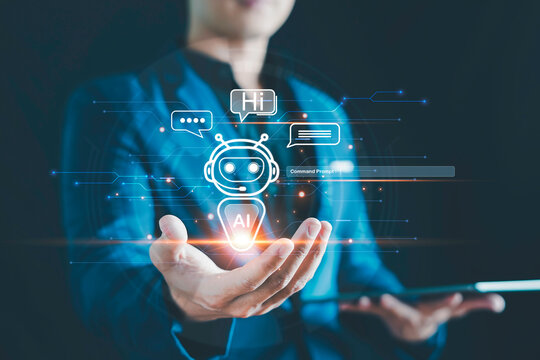 AI chatbot conversation using artificial intelligence technology smart robot AI, Generative AI, Answer, Businessman using AI to generate something, Customer support, laptop, assistant, Chat interface.