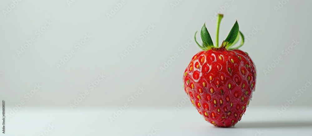 Poster Red strawberry freshly picked with a white background for copy space image.