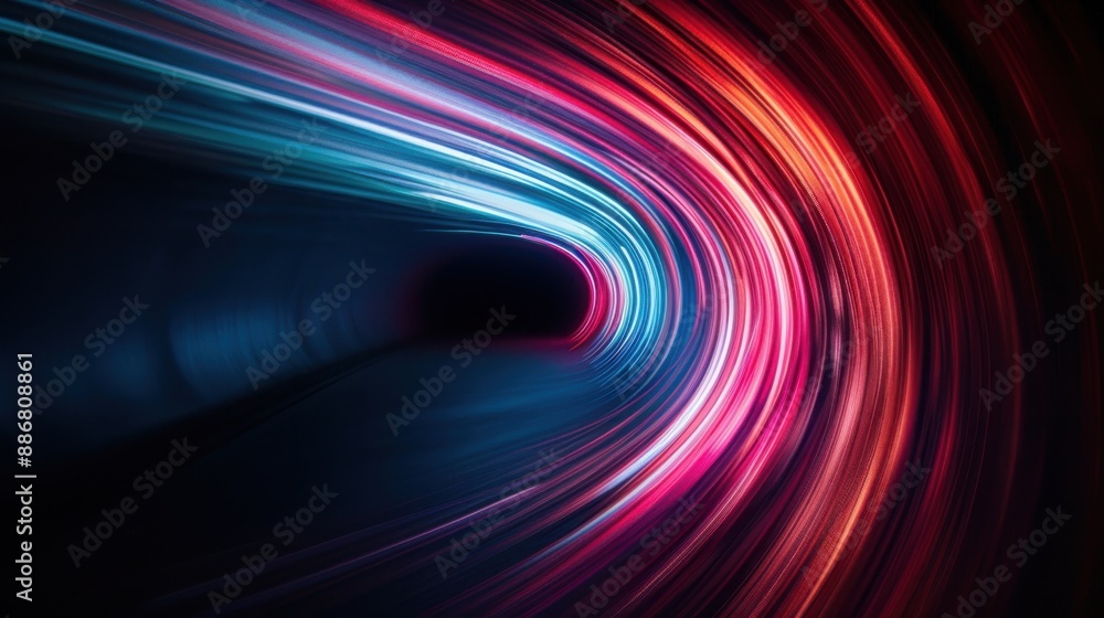 Poster this image captures a curving path of light with red and blue tones, showcasing a sense of motion an