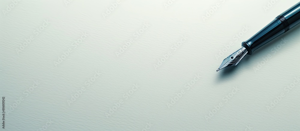 Poster top view shot of handwriting with a pen on a blank white surface, with ample copy space image availa