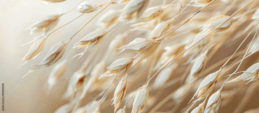 Poster close-up image of a ripe oat ear with copy space image.