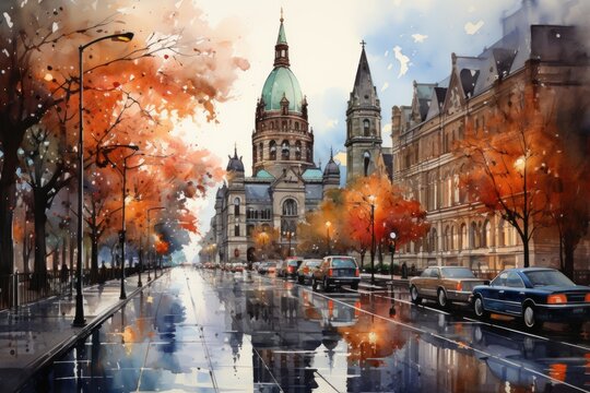 Cincinnati Watercolor Illustration, generative IA