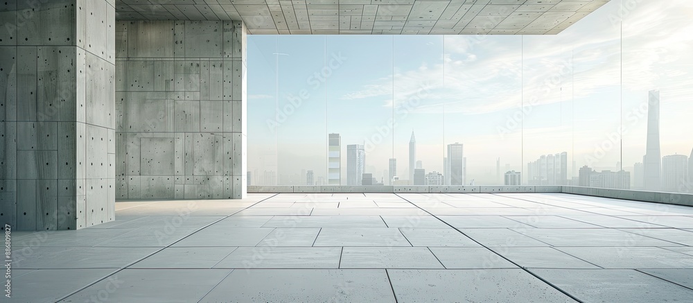 Poster a panoramic view of cityscape and architecture with an empty concrete square floor for a copy space 