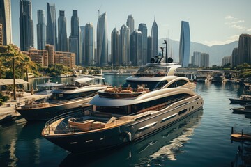 Obraz premium In the United Arab Emirates, he created the horizon of Dubai Marina, generative IA