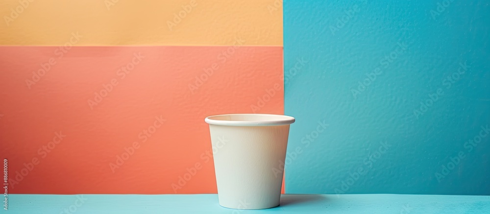 Poster paper cup on a colorful background with copy space image.