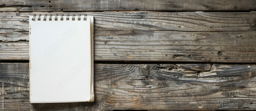 Poster spread the word message displayed on a blank notepad placed on a rustic wooden surface with copy spa