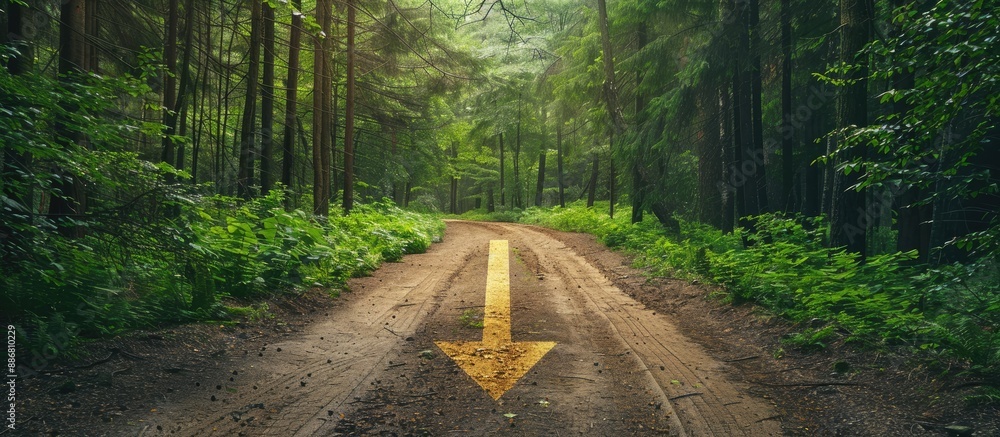 Poster Navigate pointer through dense forest for abstract decision or unique opinion with copy space image.