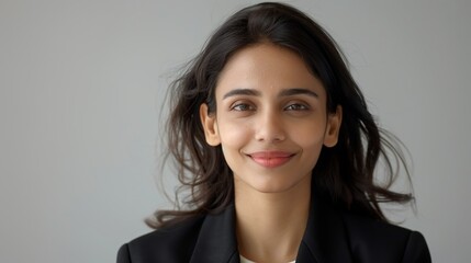Fototapeta premium Indian businesswoman smiling while making a presentation in a corporate meeting room representing professional confidence and success Portrait, Realistic Photo, High resolution, Half-body picture,