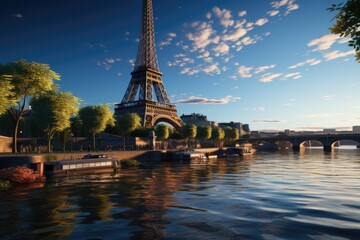 Fototapeta premium Beautiful Eiffel Tower on the Sena River in Parisfrance, generative IA