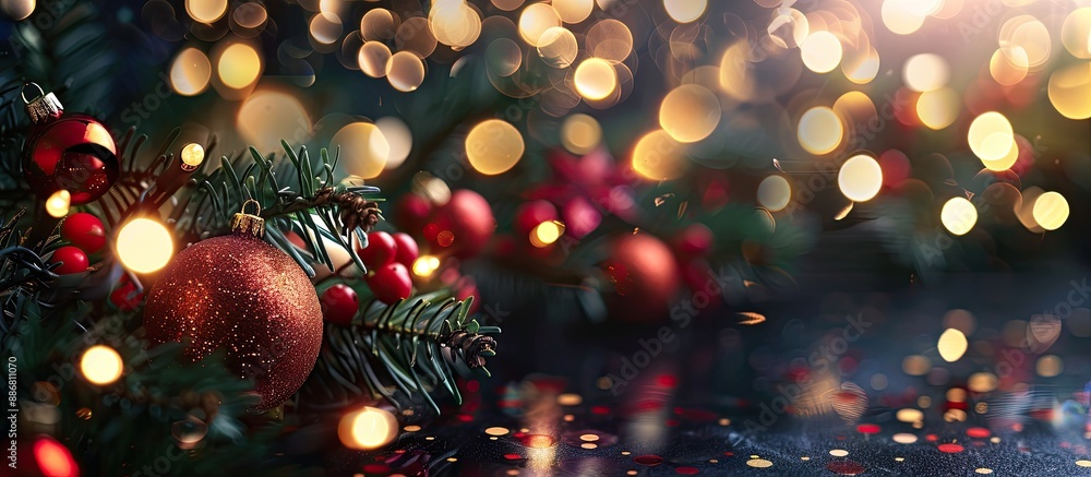 Poster christmas-themed bokeh lights creating a festive ambiance on a black backdrop with room for copy spa