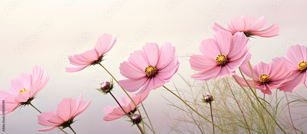 Poster pink cosmos flower set against a soft background with ample copy space image.