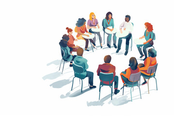 A group of people sitting around a table in a circle
