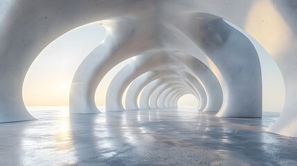 Obraz premium abstract 3D Futuristic White Structures Corridor Modern Architectural Geometric structure design