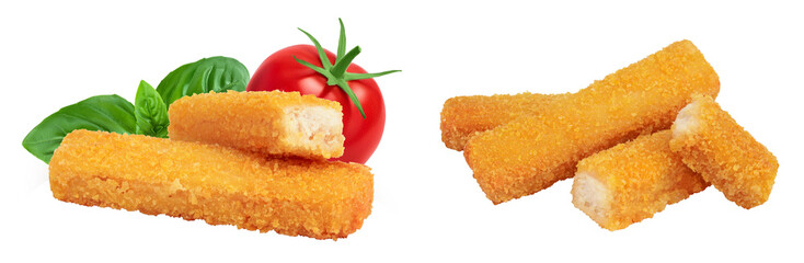 Fish finger or stick isolated on white background with full depth of field