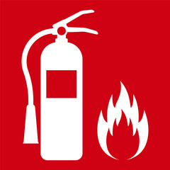 Fire Extinguisher Sign Symbol. Vector Illustration Isolated on Red Background.