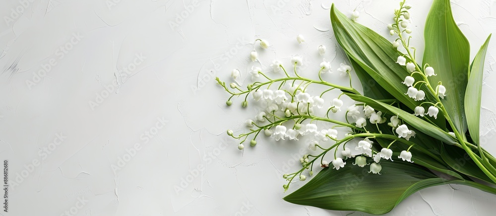 Aufkleber a mockup of a greeting card with a bouquet of lilies of the valley on a white background for an invi