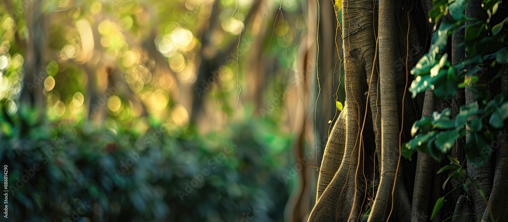 Poster A section of a banyan tree with a blurred nature backdrop suitable for a copy space image.