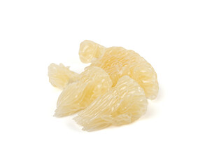 Pomelo Fruit Pieces Isolated on White, Big Yellow Grapefruit Pulp, Healthy Diet Pummelo