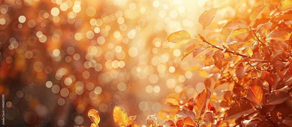 Poster autumn sets against a radiant, blurred backdrop with copy space image available.