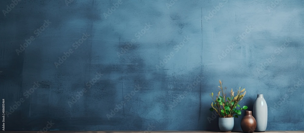 Wall mural A dark blue concrete wall with an aged texture, ideal for showcasing products with a copy space image to design interiors efficiently.