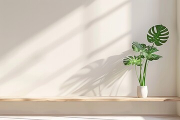 Monstera Plant on Minimalist Shelf in Living Room