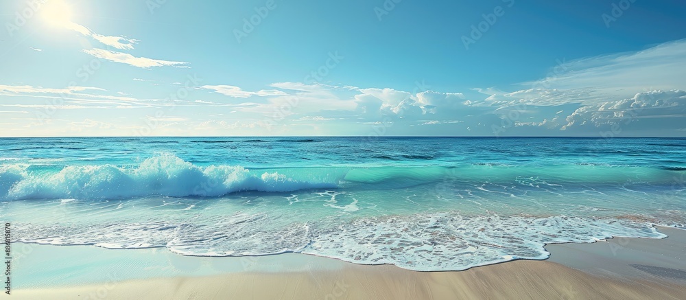 Poster vacation concept featuring a serene beach and sea backdrop with ample copy space image.