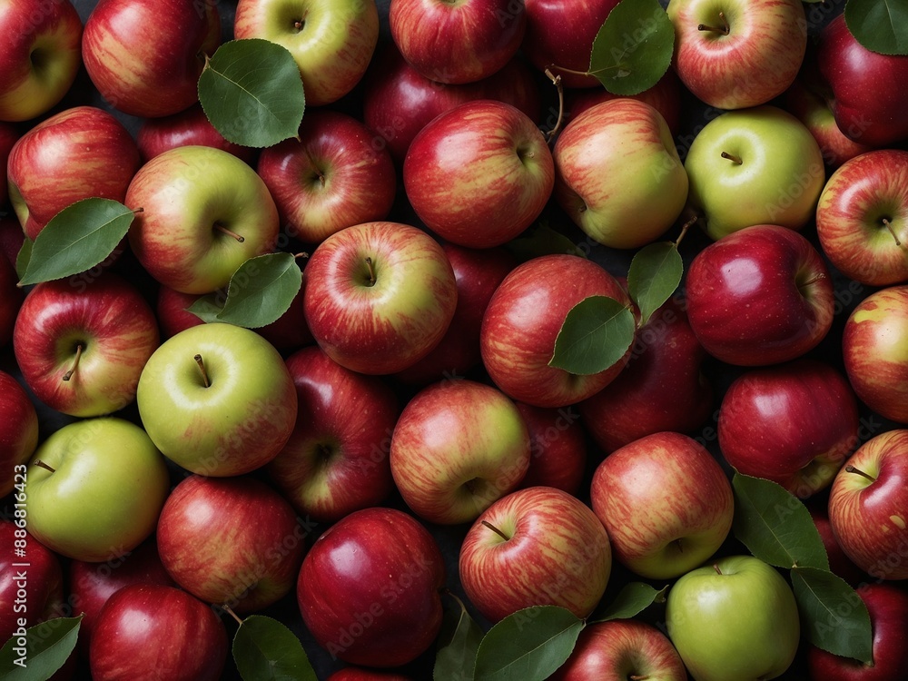 Poster multitude of red, green apples closely packed together, filling entire frame with vibrant display of