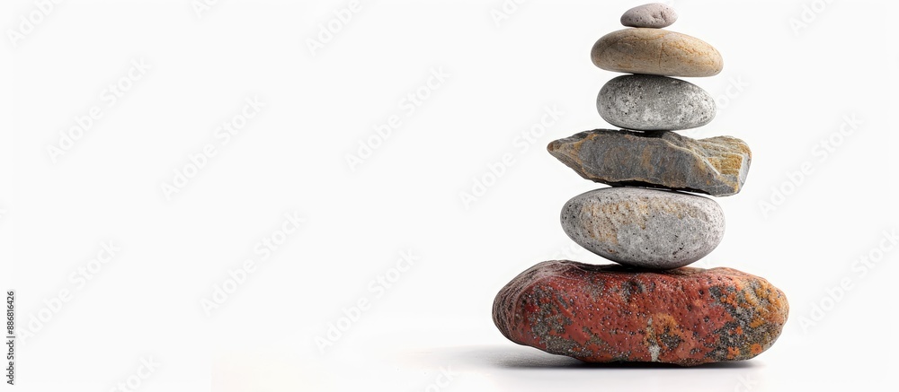 Poster attempt a composition of stones stacked with a white background for copy space image.