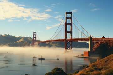 Fototapeta premium The horizon of New York City seen from a boat, generative IA