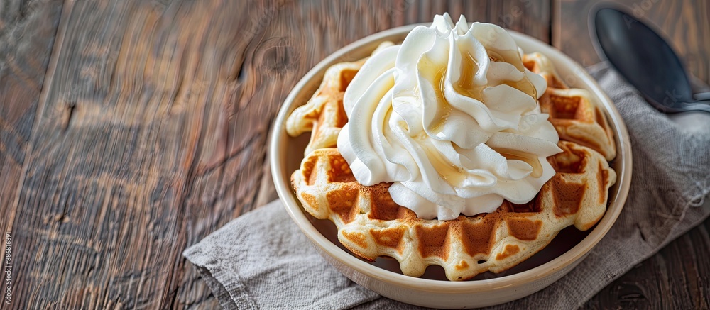 Poster Background of a sweet waffle with cream for text or design in a copy space image.