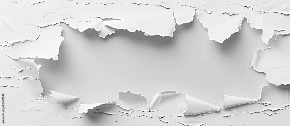 Poster ripped paper with a torn hole allowing for text in the copy space image. white abstract background w
