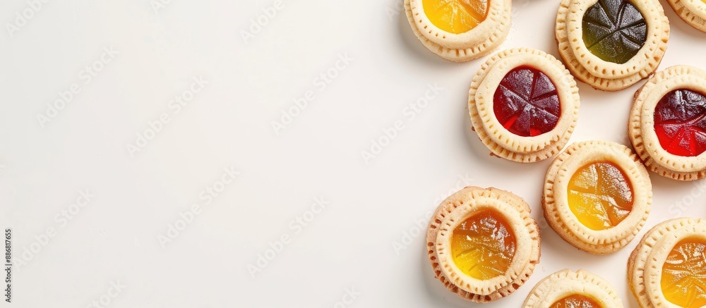 Poster Jelly-filled cookies displayed on a white backdrop with space for adding text or graphics.
