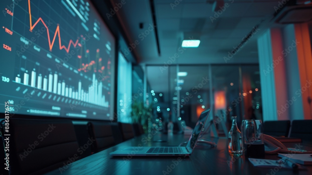 Poster A projector screen displaying a complex graph during a corporate presentation.