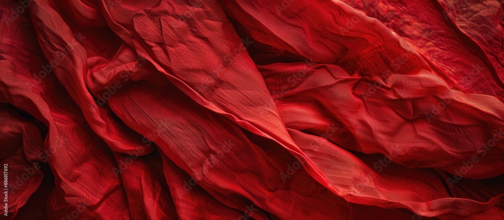 Poster Detailed close-up of crumpled red fabric texture with copy space image spot.