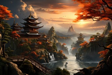 Men's Mountain Sheep with full horns at Yellowstone National Park, generative IA