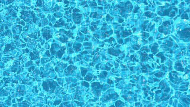 Loop animation of water in a pool with caustics, top view in summer