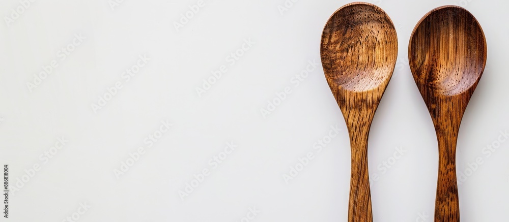 Poster image of two wooden spoons on a white backdrop with ample copy space.