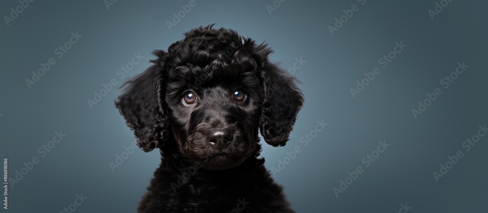 Poster majestic black poodle puppy posing gracefully in a portrait with a striking appearance set against a