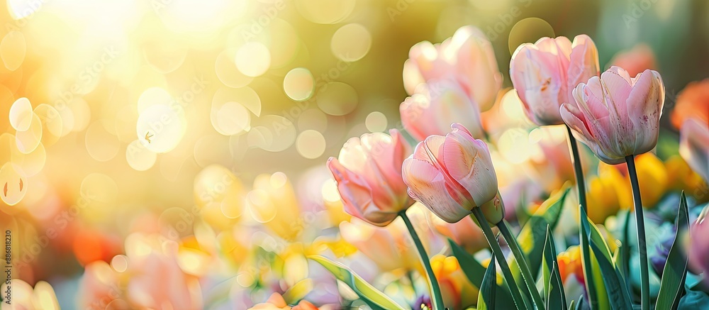 Poster Flowers in bloom in spring with a copy space image.