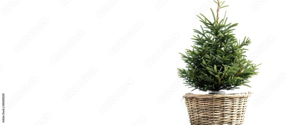 Poster A small Christmas tree in a basket with a white background perfect for adding text in the copy space image.