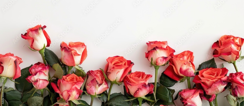 Poster roses displayed against a white backdrop provide a lovely image with copy space.