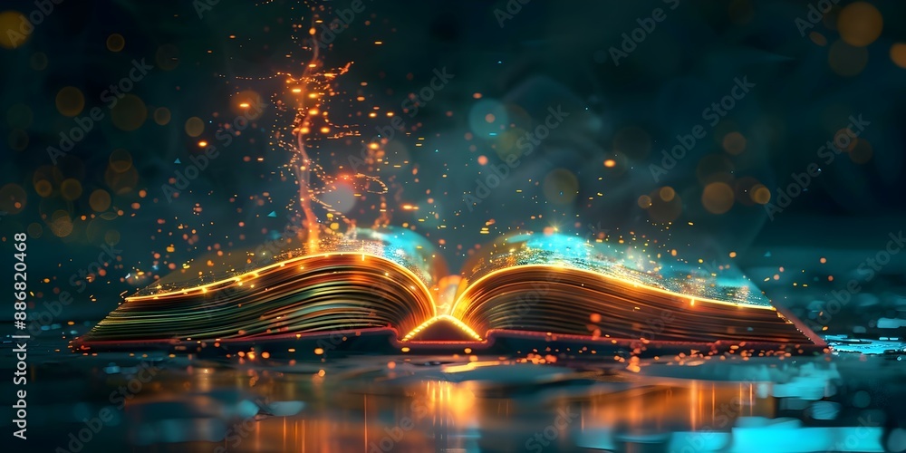 Poster glowing digital book in a futuristic e-learning concept. concept interactive e-learning, futuristic 
