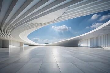 abstract 3D Futuristic White Structures Corridor Modern Architectural Geometric structure design