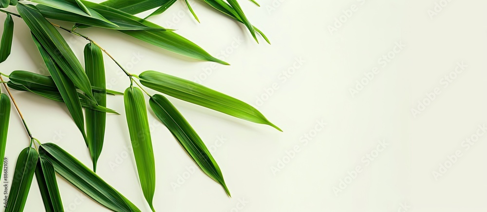 Poster a picture featuring a bamboo leaf with a blank space ideal for adding text or graphic elements, know