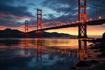 Obraz premium Golden Gate After Sunset Bridge, generative IA