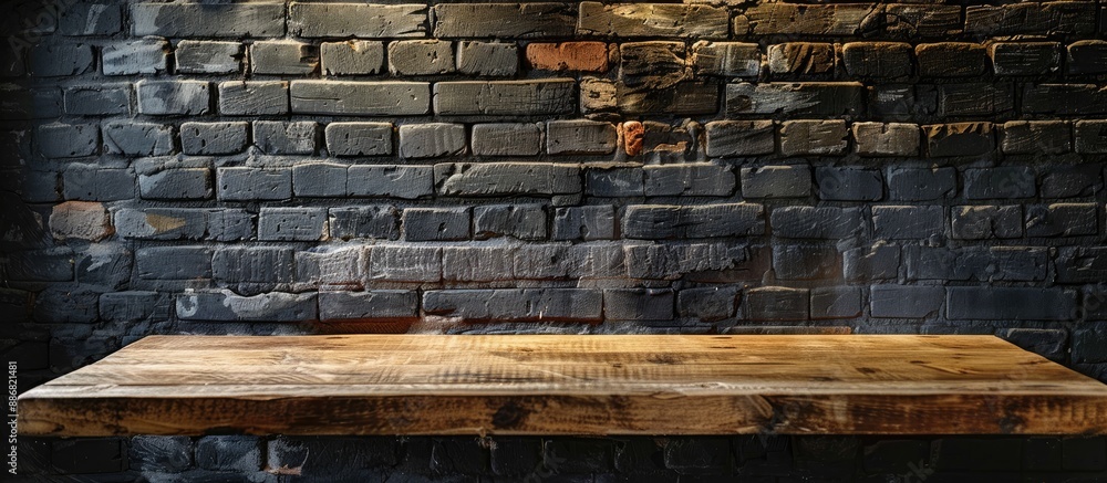Poster contemporary table positioned by a dim brick wall, offering a backdrop for a copy space image.