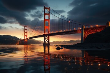 Golden Gate Bridge of renowned and iconic Golden in San Francisco at birth, generative IA