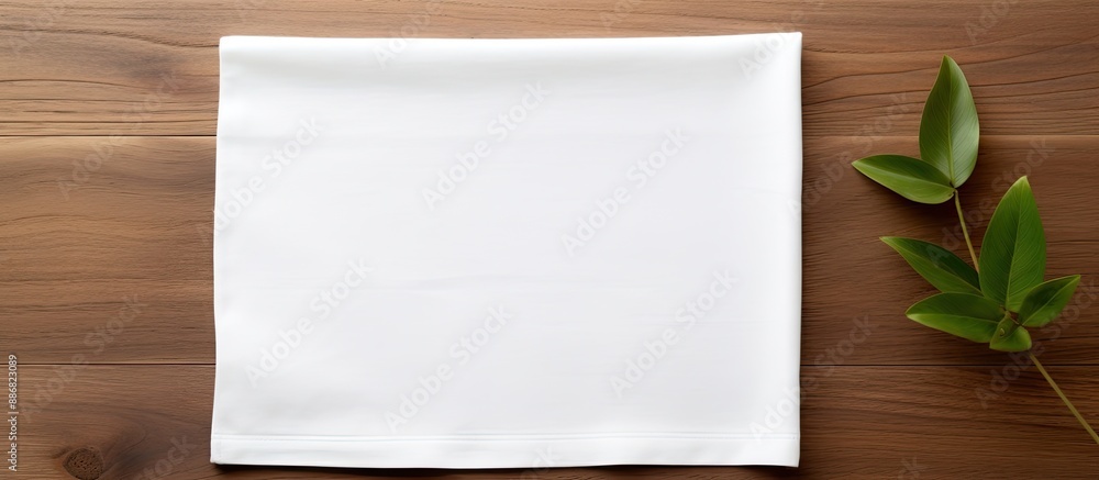 Aufkleber flat lay with folded white kitchen napkin on a table, isolated background for mockups featuring copy