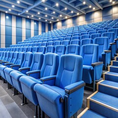 Fototapeta premium Blue Auditorium Seats, Rows of blue padded seats in a theater, auditorium seats, interior design, architecture